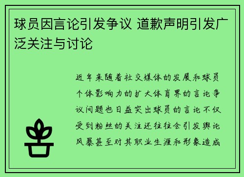 球员因言论引发争议 道歉声明引发广泛关注与讨论