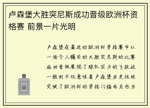 卢森堡大胜突尼斯成功晋级欧洲杯资格赛 前景一片光明